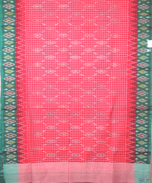 Crimson red color pochampally mercerised muthyampet cotton saree
