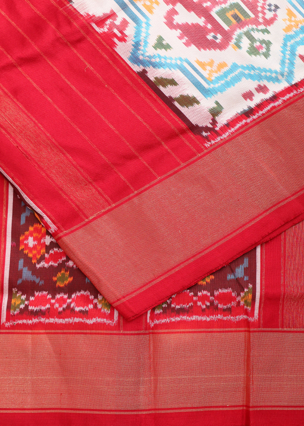 Pure white color handloom ikath silk saree