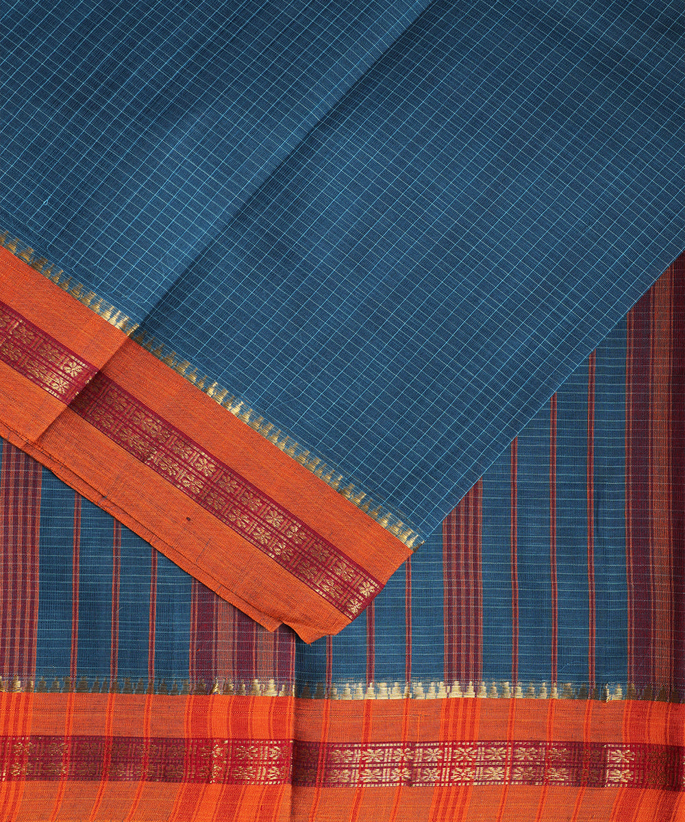 Prussian blue color handloom narayanpet cotton saree