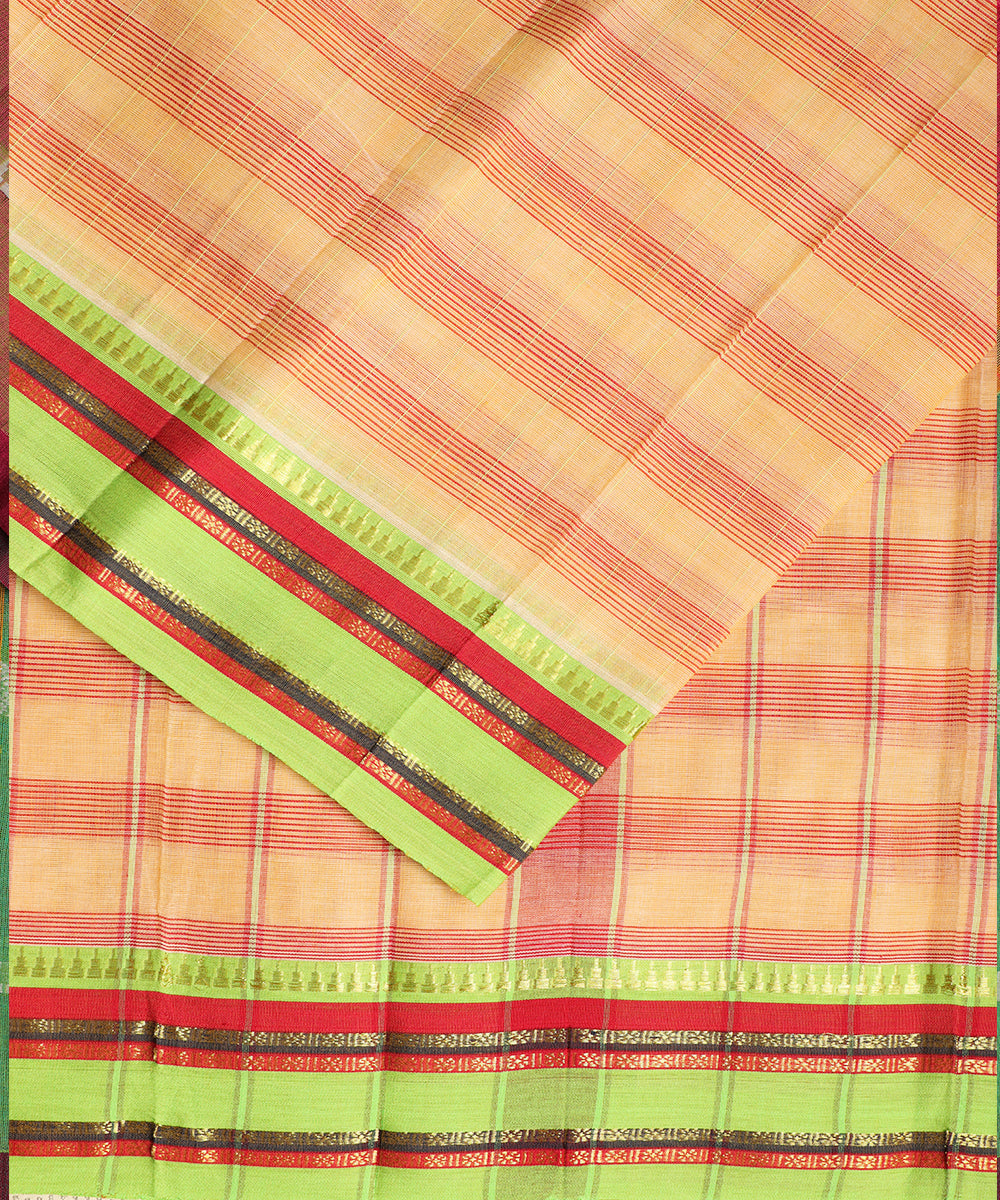 Peach color handloom narayanpet cotton saree