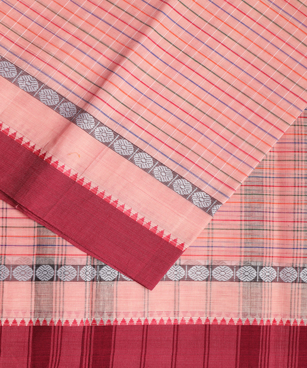 Salmon red color handloom narayanpet cotton saree