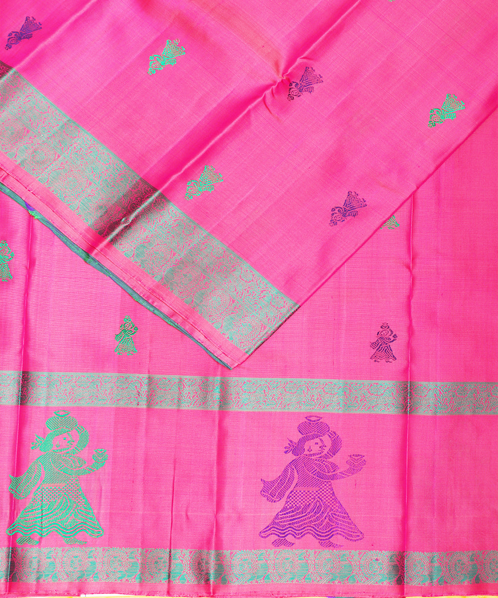 Bubble gum pink handloom gollabhama silk saree