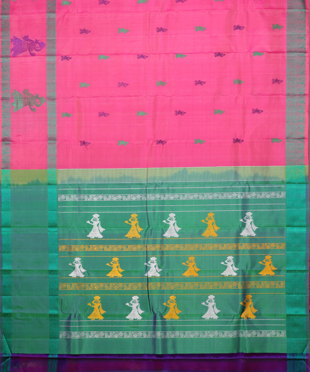 Bubble gum pink handloom gollabhama silk saree