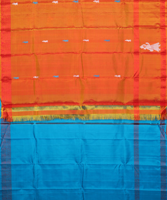 Tiger orange color handloom gollabhama silk saree