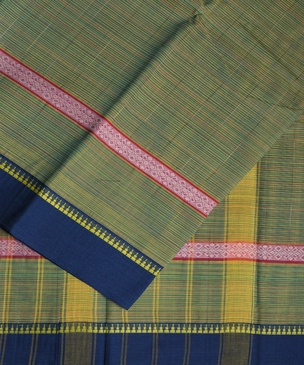 Olive green color handloom narayanpet cotton saree