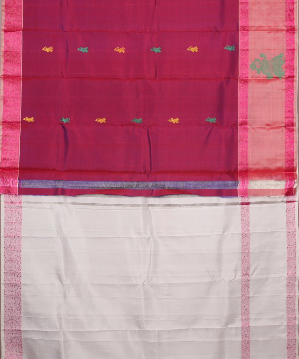 Burgundy color handloom gollabhama silk saree