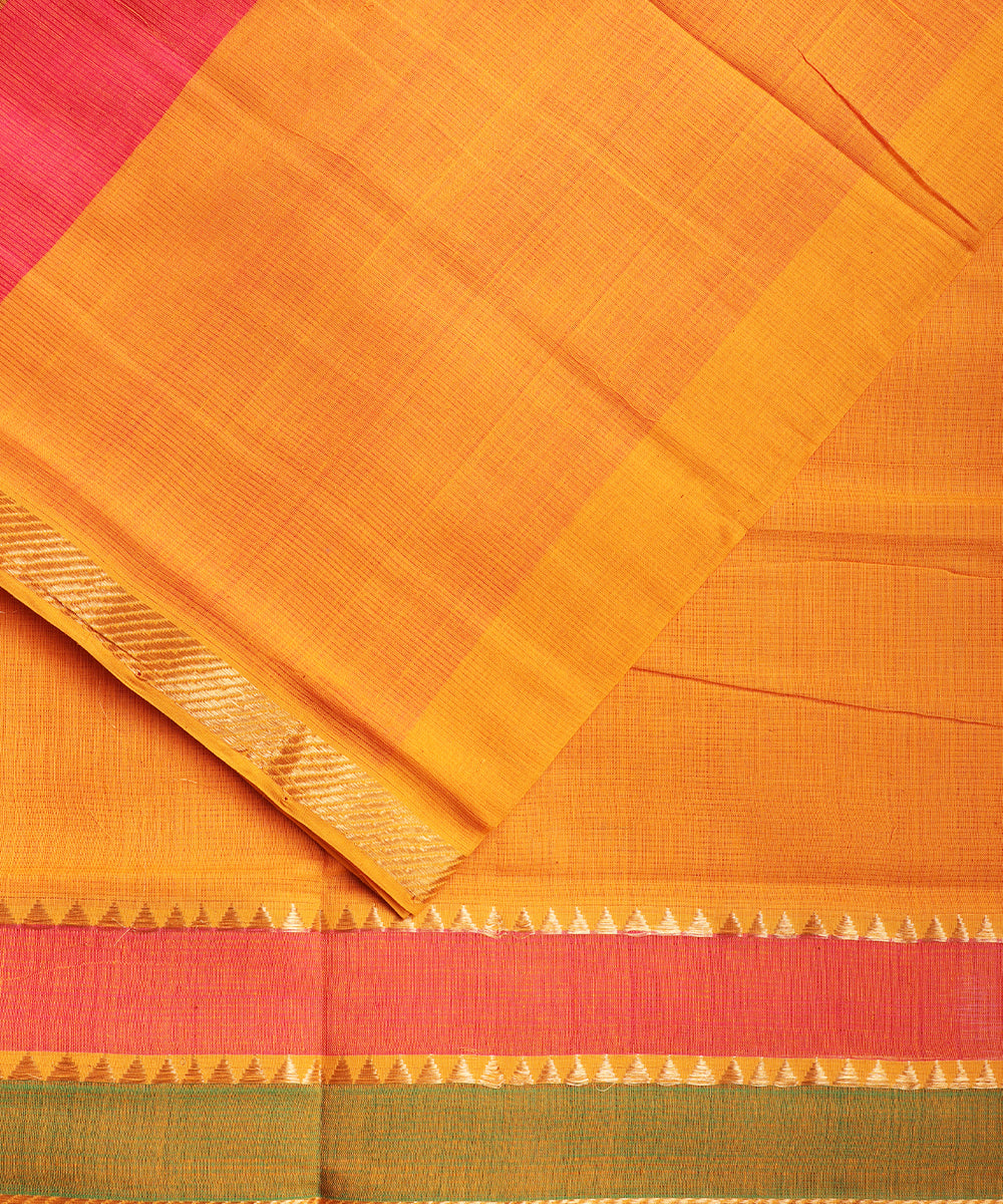 Gold orange color handloom mangalagiri cotton saree