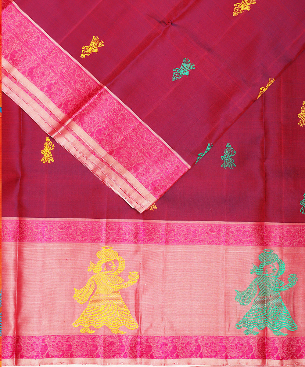 Burgundy color handloom gollabhama silk saree