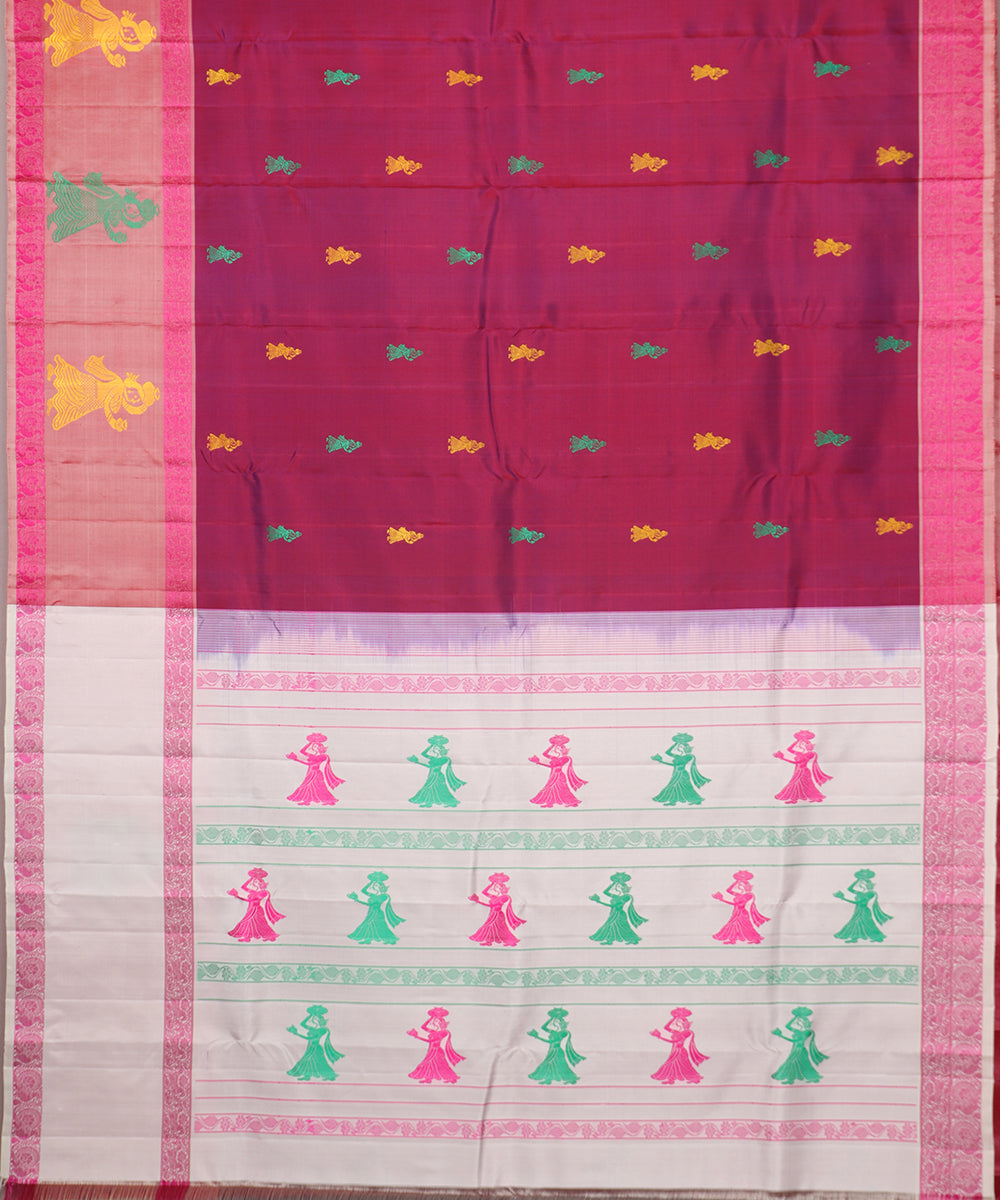 Burgundy color handloom gollabhama silk saree