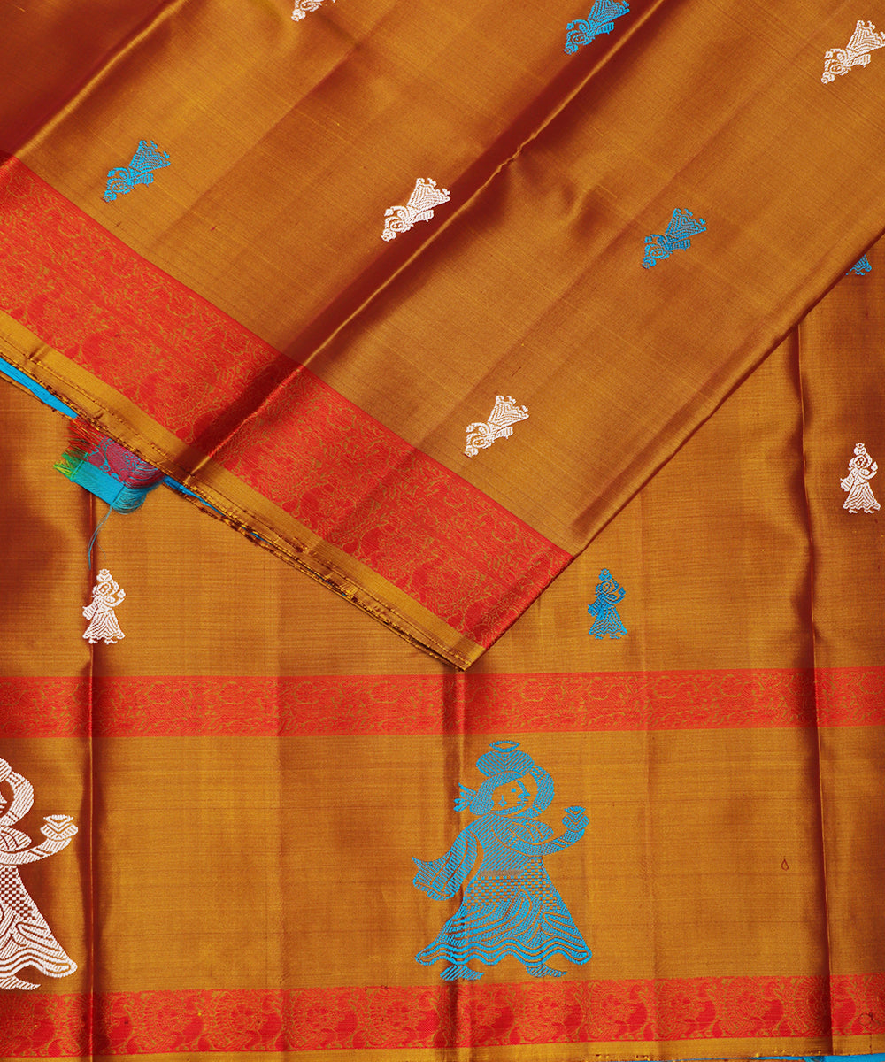 Ochre color handloom gollabhama silk saree