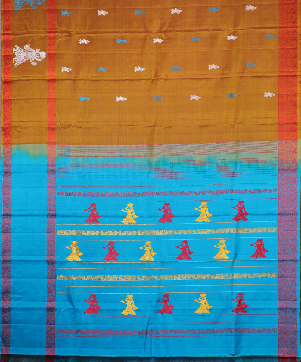 Ochre color handloom gollabhama silk saree