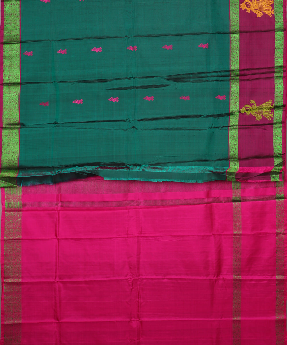Pine green color handloom gollabhama silk saree