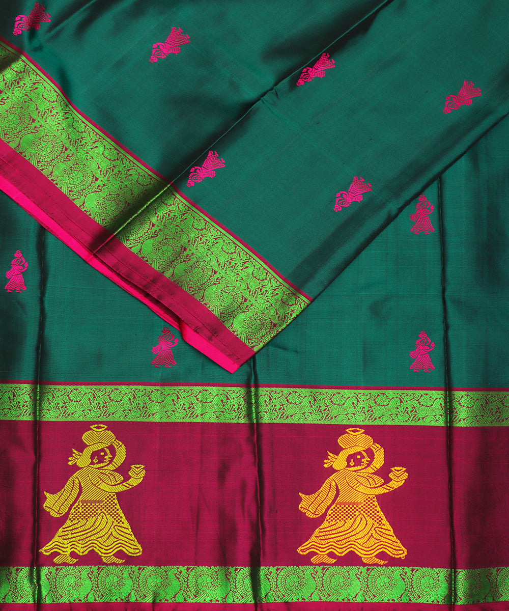 Pine green color handloom gollabhama silk saree