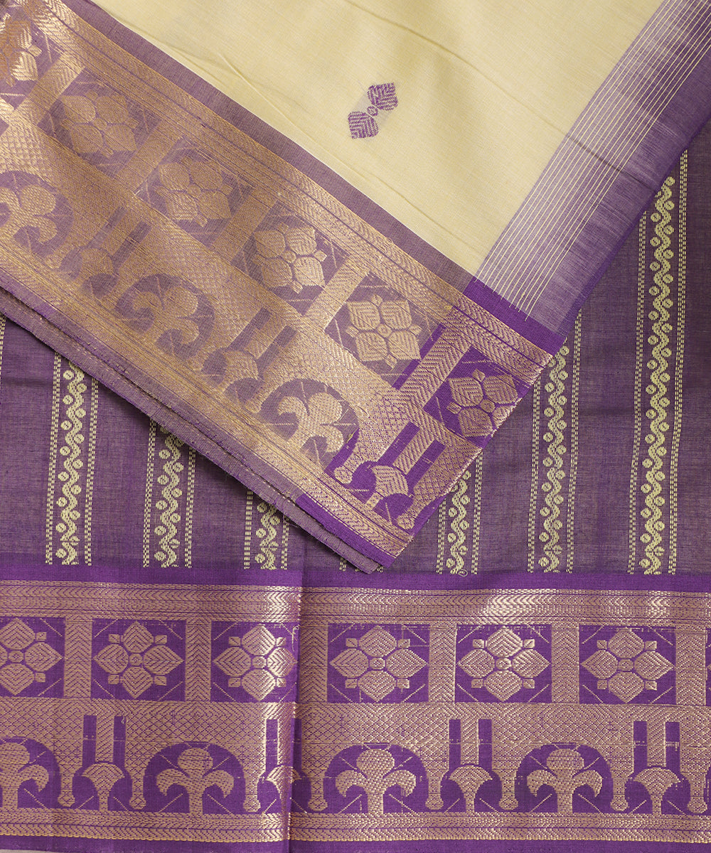 Laguna yellow color handloom gollabhama mercherized cotton saree