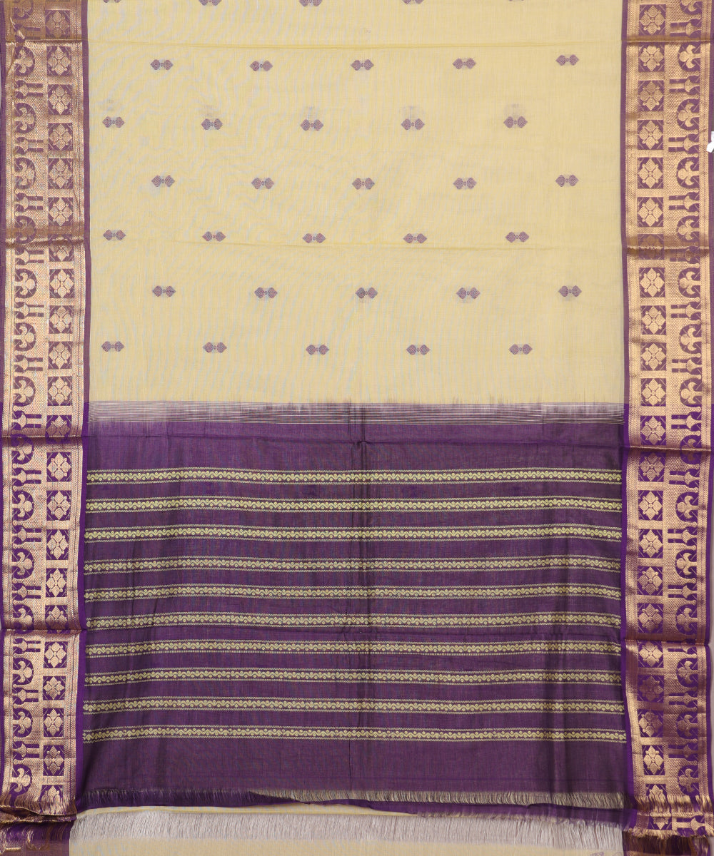 Laguna yellow color handloom gollabhama mercherized cotton saree
