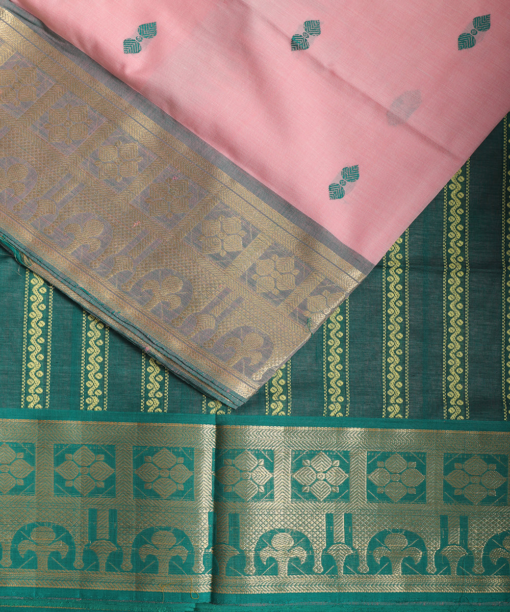 Lemonade pink color handloom gollabhama mercherized cotton saree