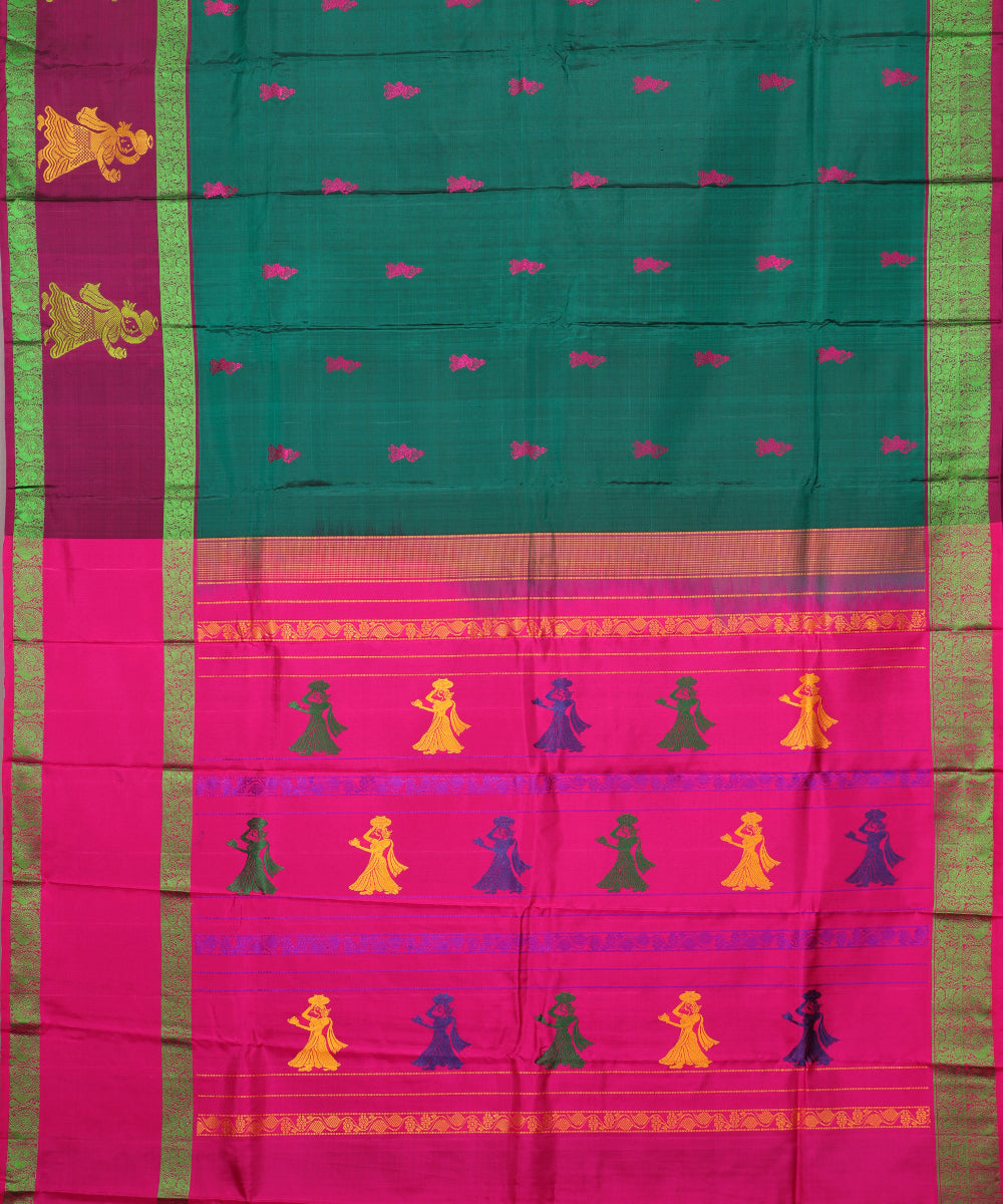 Pine green color handloom gollabhama silk saree
