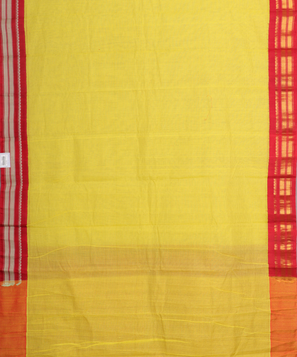Lemon yellow color handloom Gadwal cotton saree