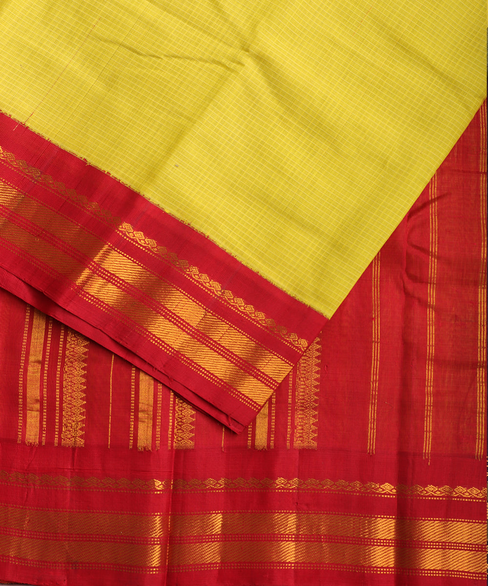 Lemon yellow color handloom Gadwal cotton saree
