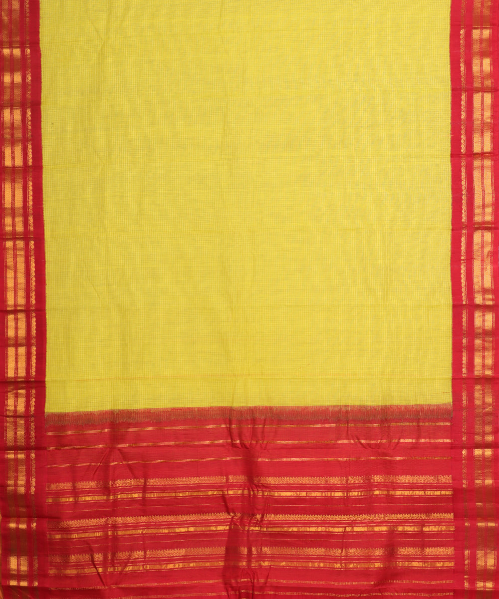 Lemon yellow color handloom Gadwal cotton saree