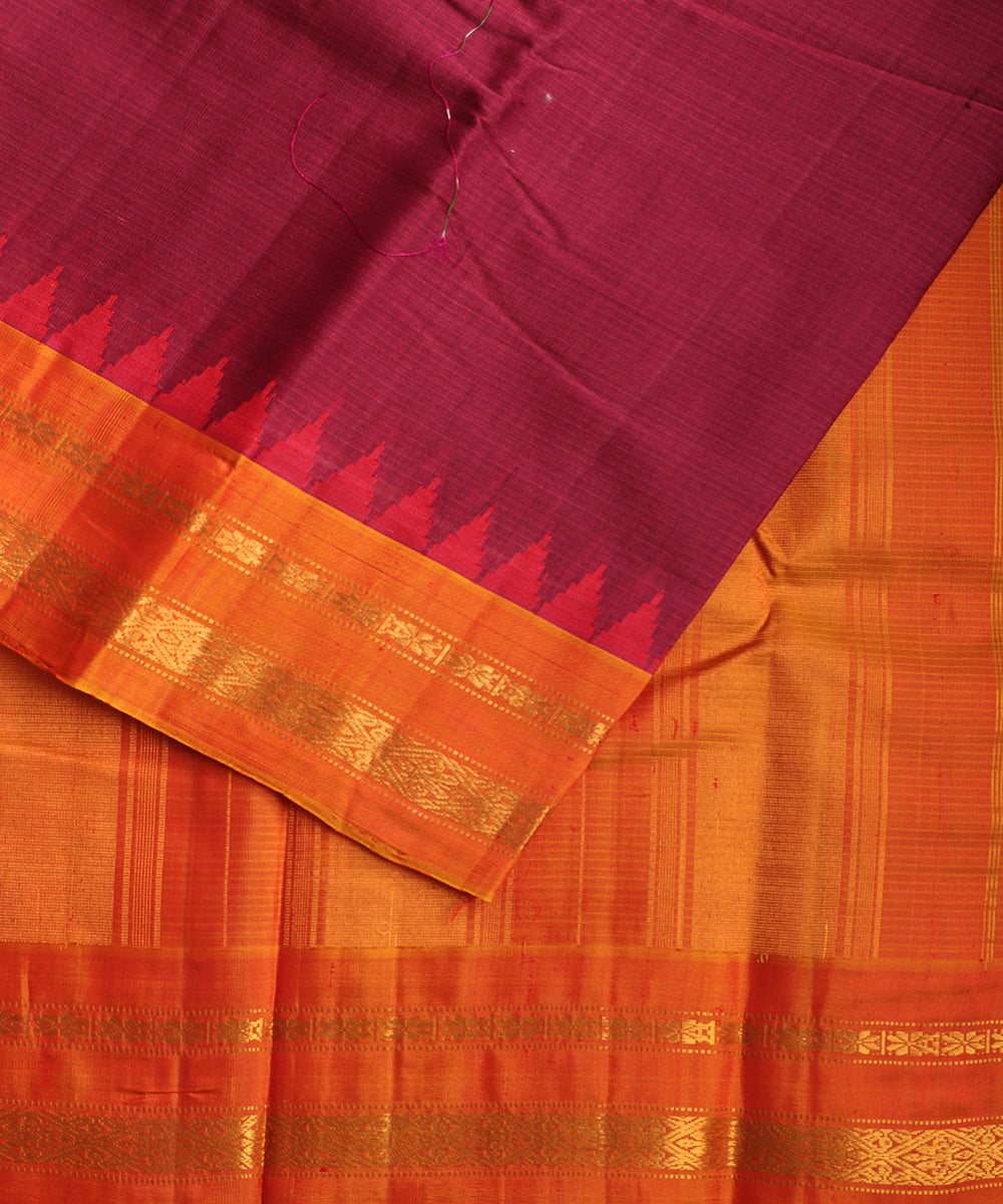Burgundy red color handloom Gadwal cotton saree