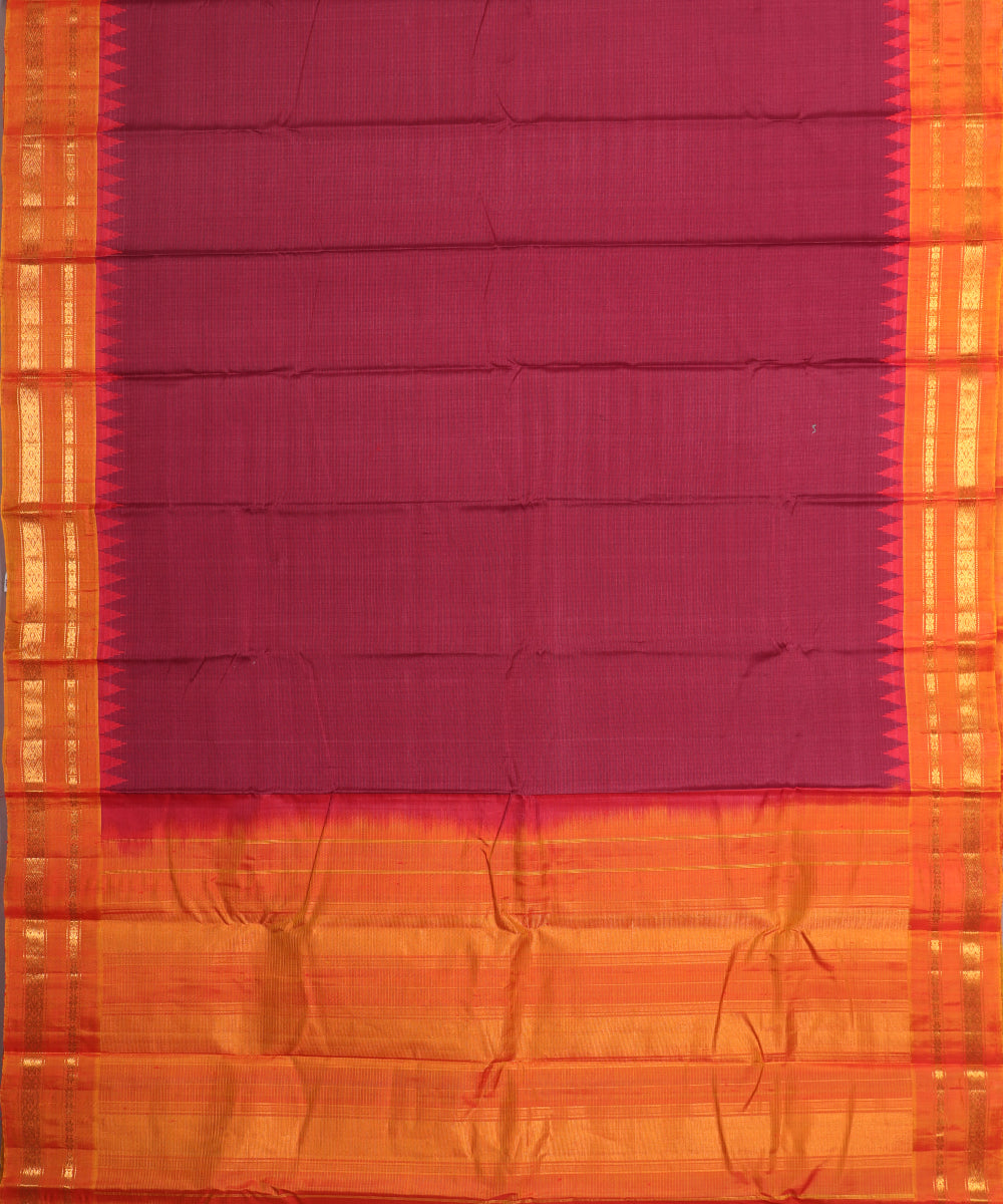 Burgundy red color handloom Gadwal cotton saree