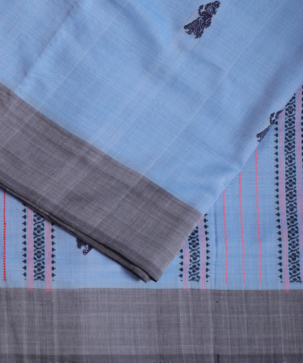 Cornflower blue color handloom gollabhama cotton saree