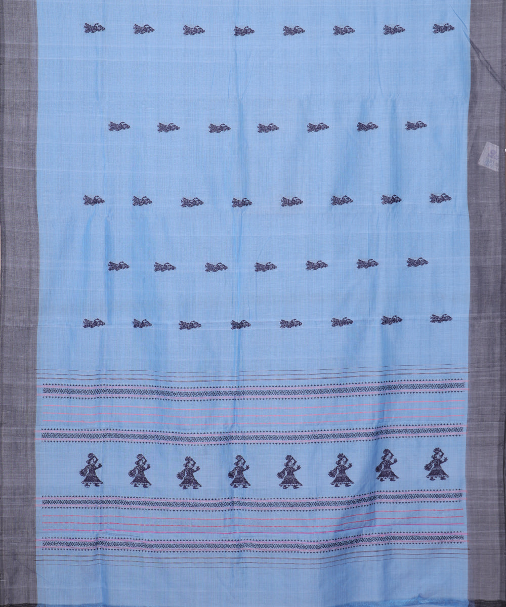 Cornflower blue color handloom gollabhama cotton saree