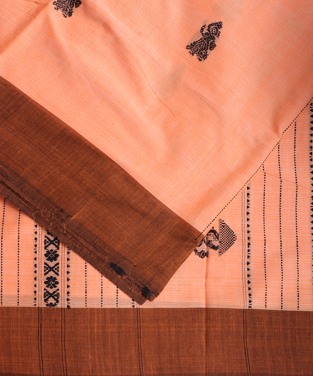 Tangerine orange color handloom gollabhama cotton saree