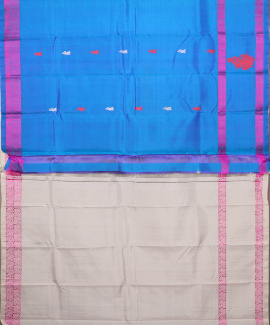 Sapphire blue color handloom gollabhama silk saree