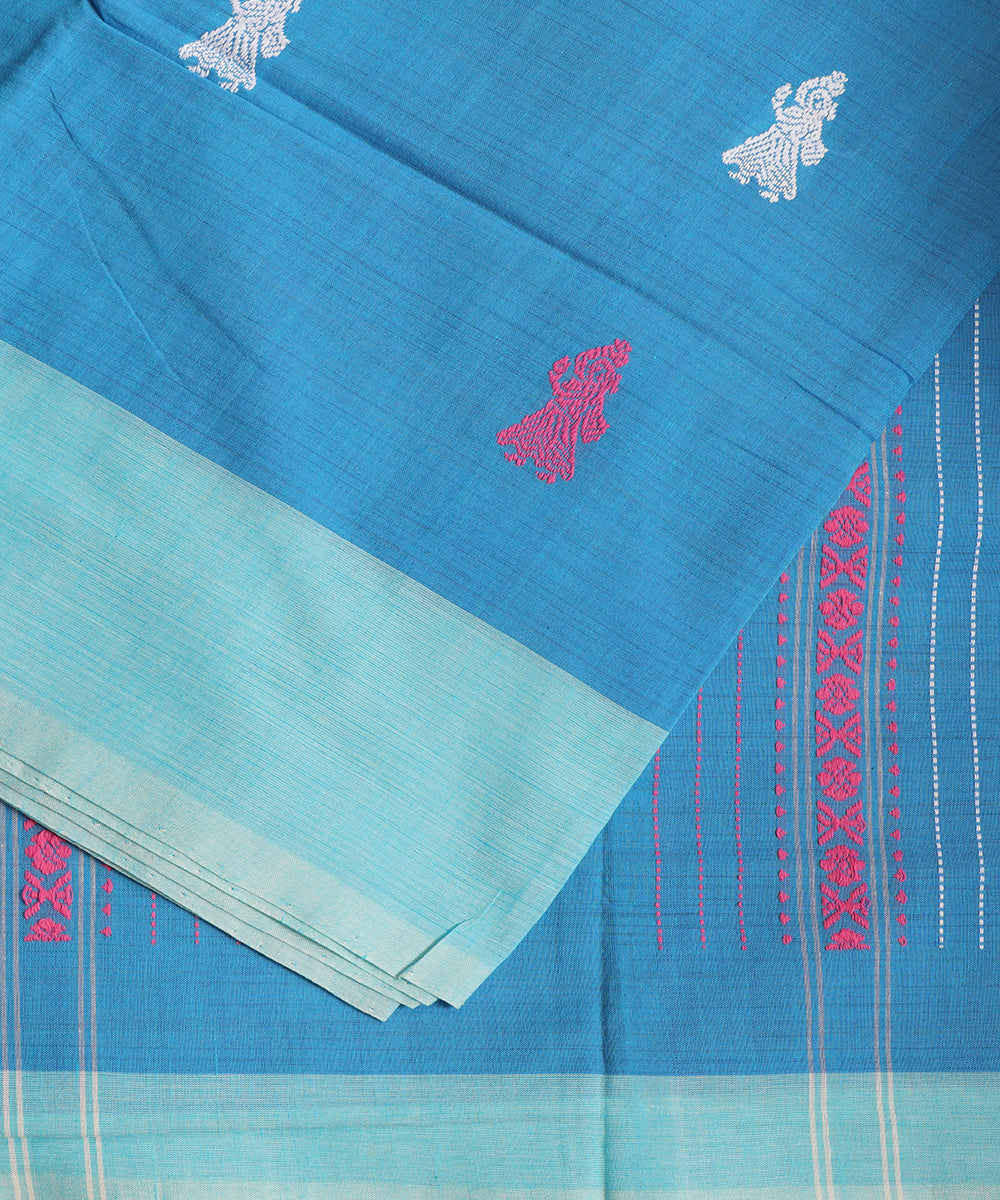 Olympic blue color handloom gollabhama cotton saree