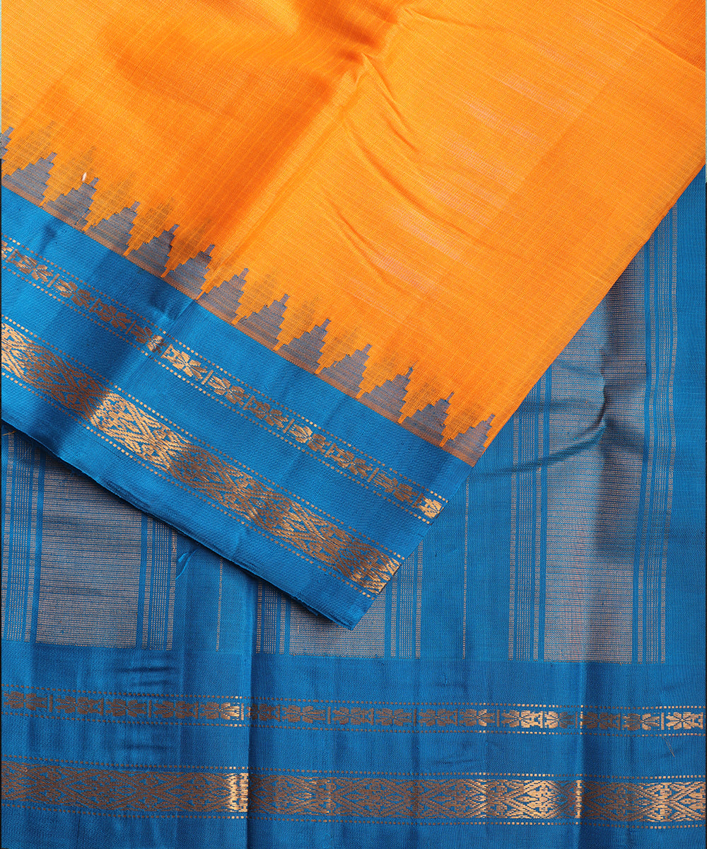 Pumpkin orange color handloom Gadwal cotton saree