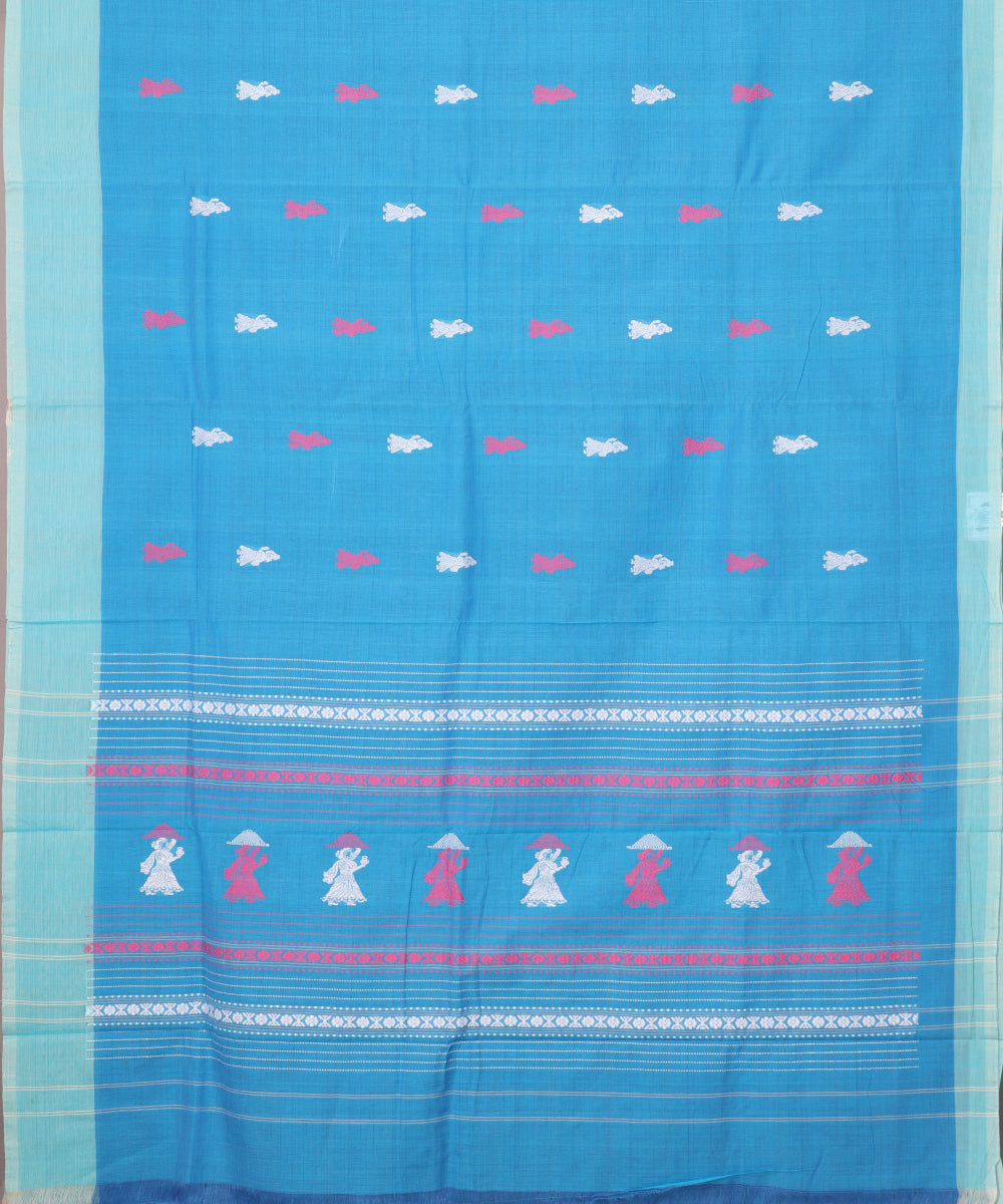 Olympic blue color handloom gollabhama cotton saree