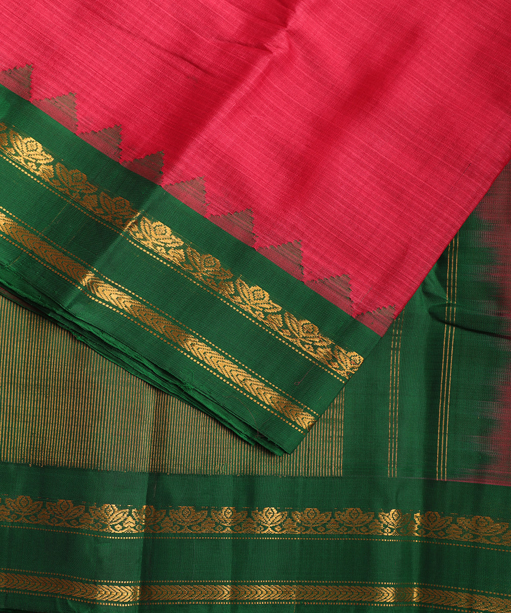 Crimson red color handloom Gadwal cotton saree