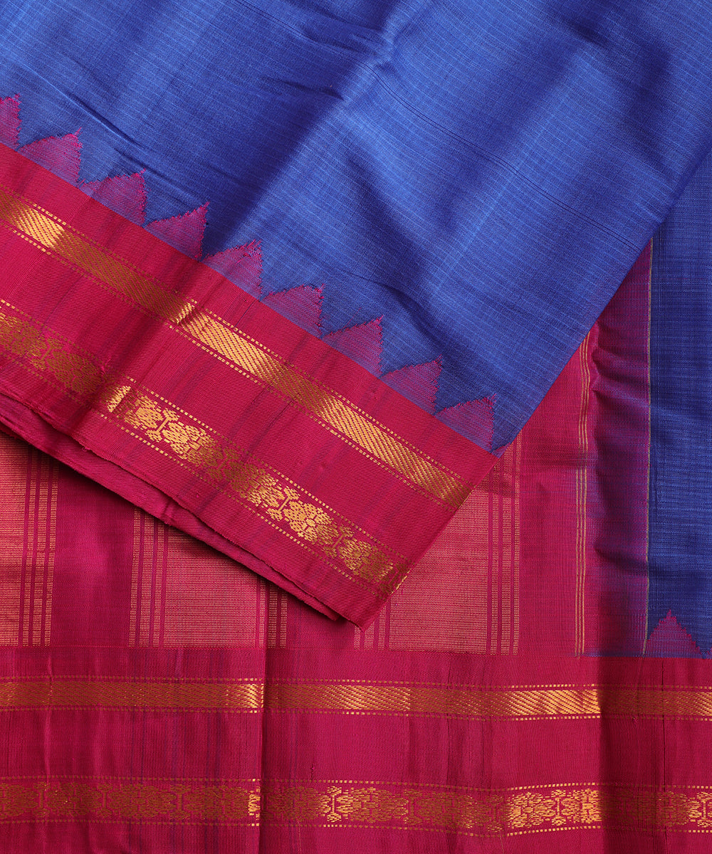 Navy blue color handloom Gadwal cotton saree
