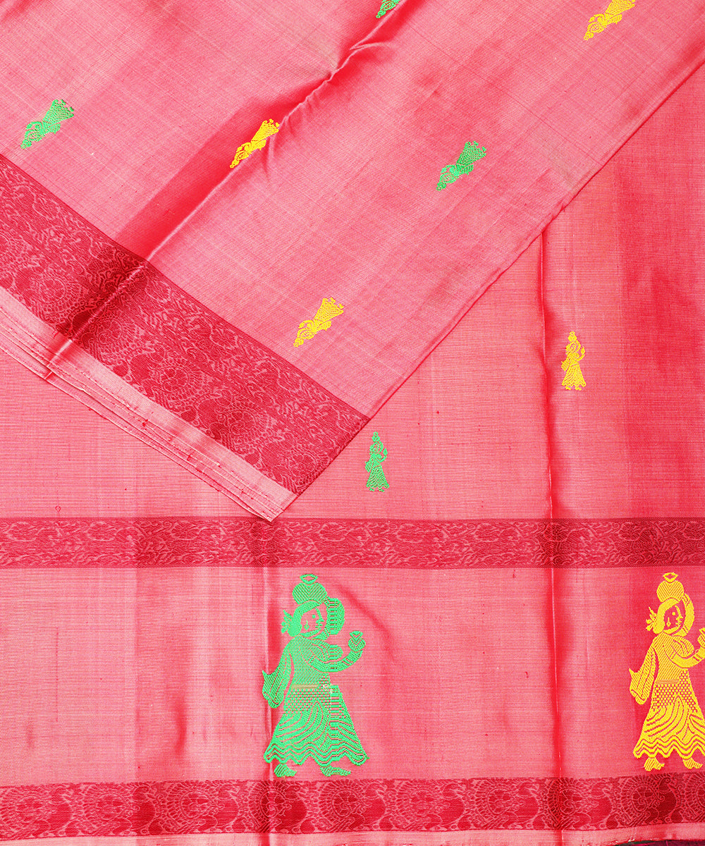 Indian red color handloom gollabhama silk saree