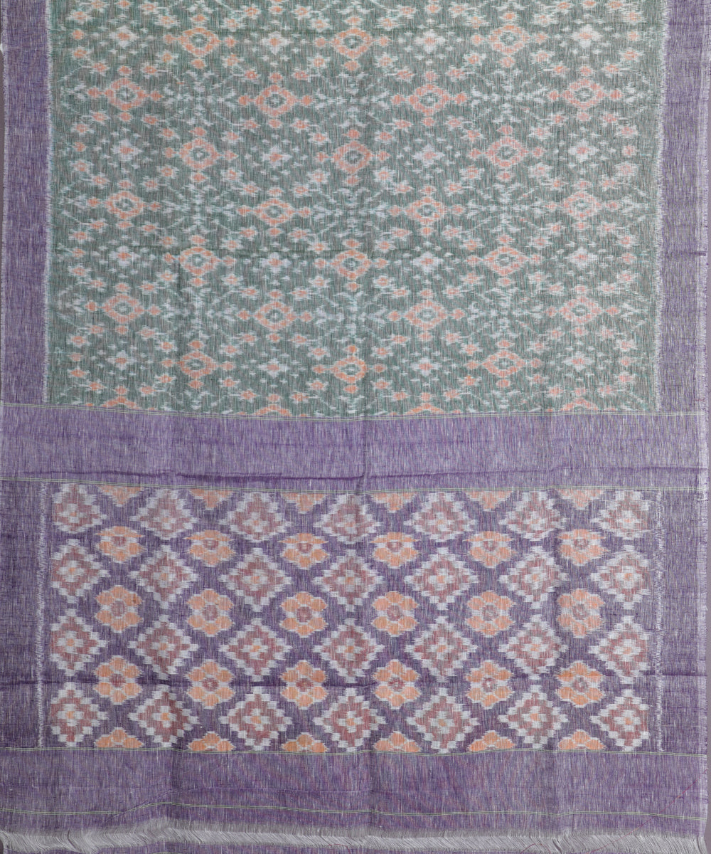 Sage green color handloom linen ikat saree
