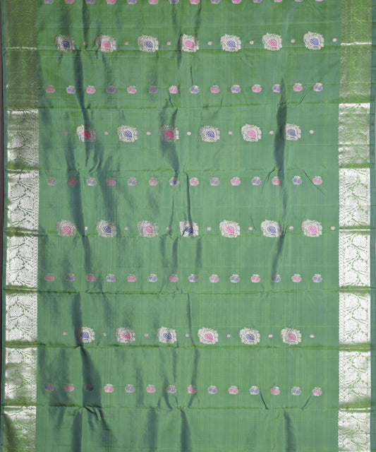 Fern green shade handloom pitambari silk saree