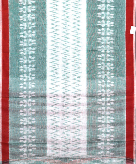 Fern green color handloom linen ikat saree