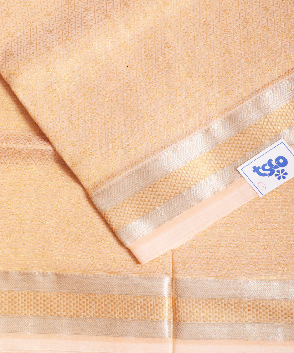 Salmon color handloom Jacquard Kuttu cotton saree