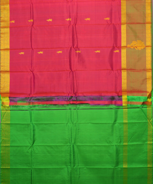 Raspberry red color handloom gollabhama silk saree