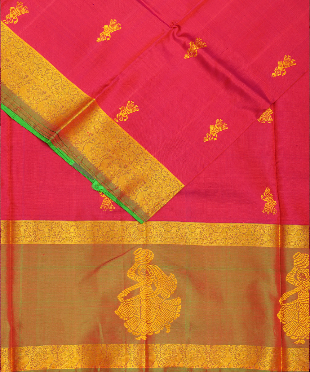 Raspberry red color handloom gollabhama silk saree