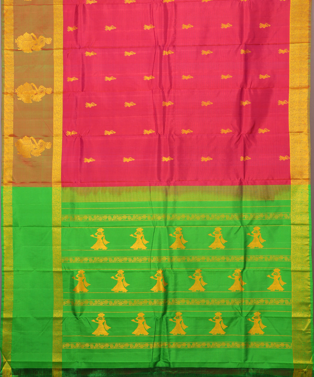 Raspberry red color handloom gollabhama silk saree