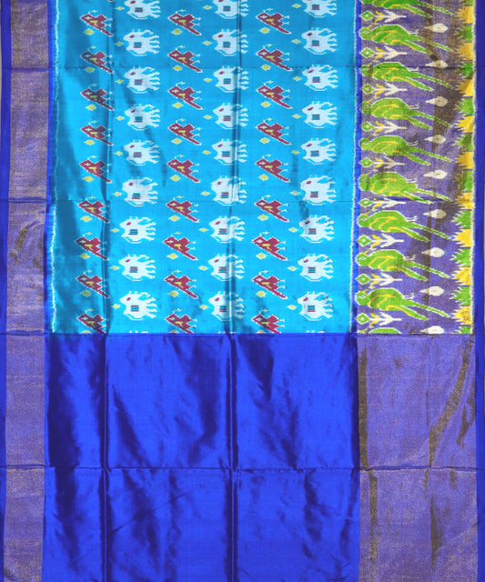 Olympic blue color handloom silk saree
