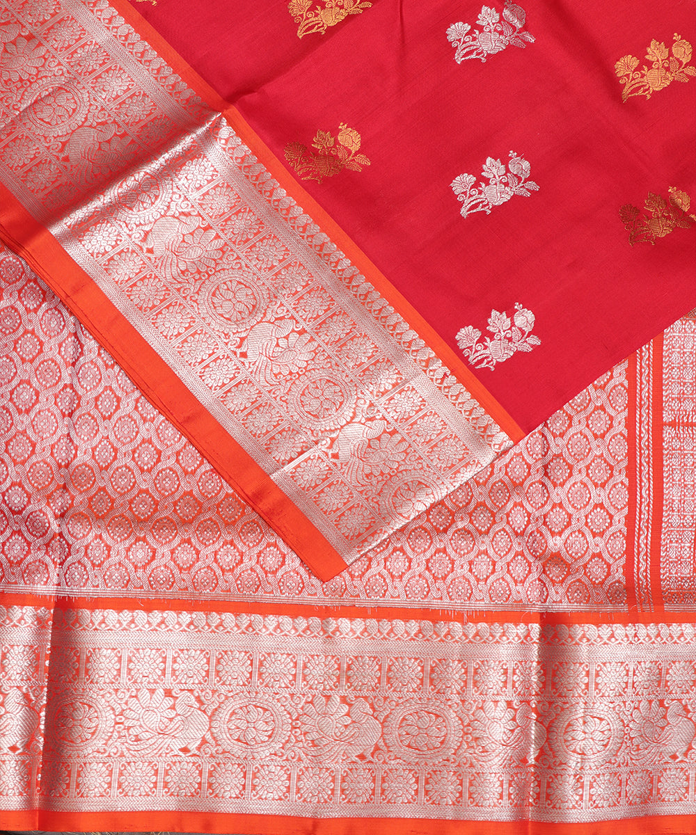 Crimson red color handloom madhavaram silk saree