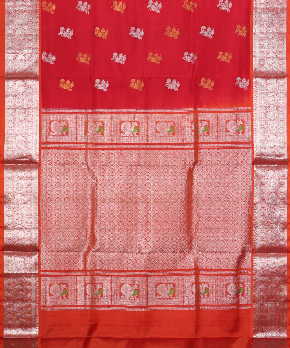 Crimson red color handloom madhavaram silk saree