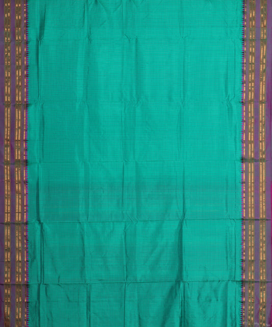 Sea green color striped handloom narayanpet silk saree