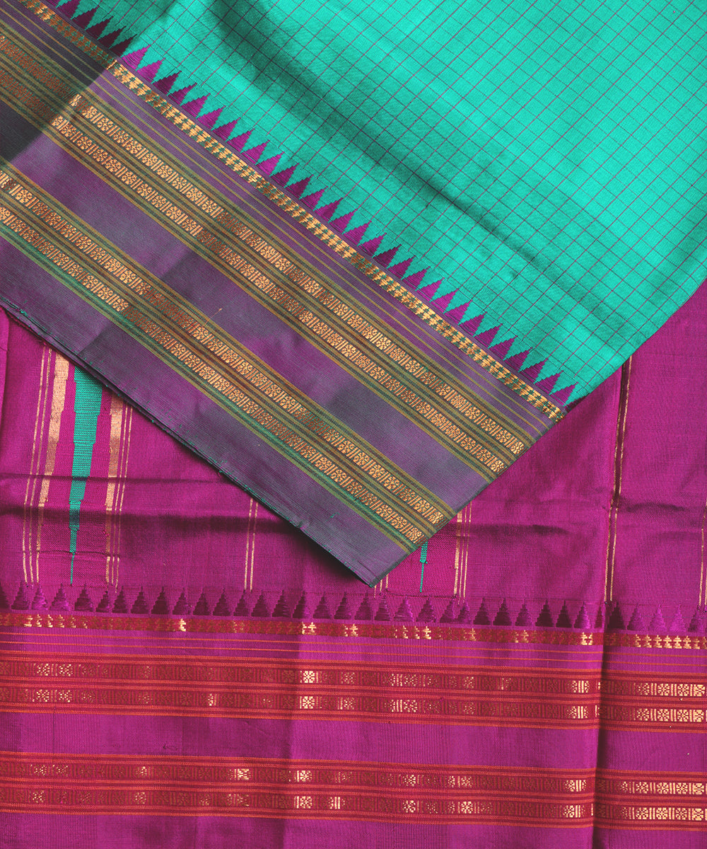 Sea green color striped handloom narayanpet silk saree