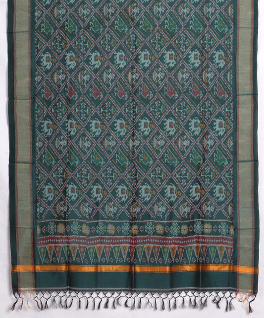 Pine green color handloom ikat sico dupattas