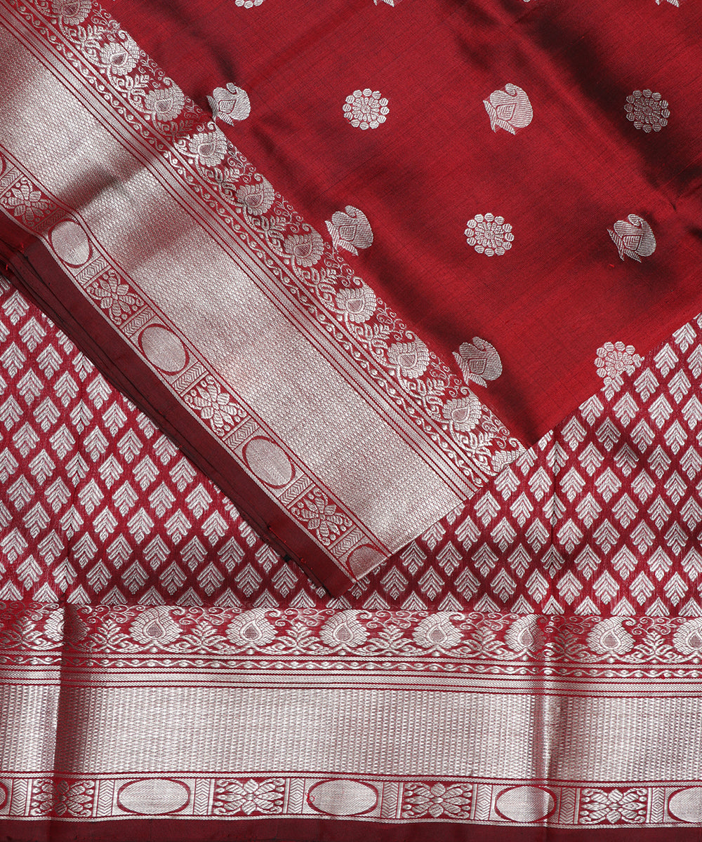 Dark burgundy red color handloom madhavaram silk saree